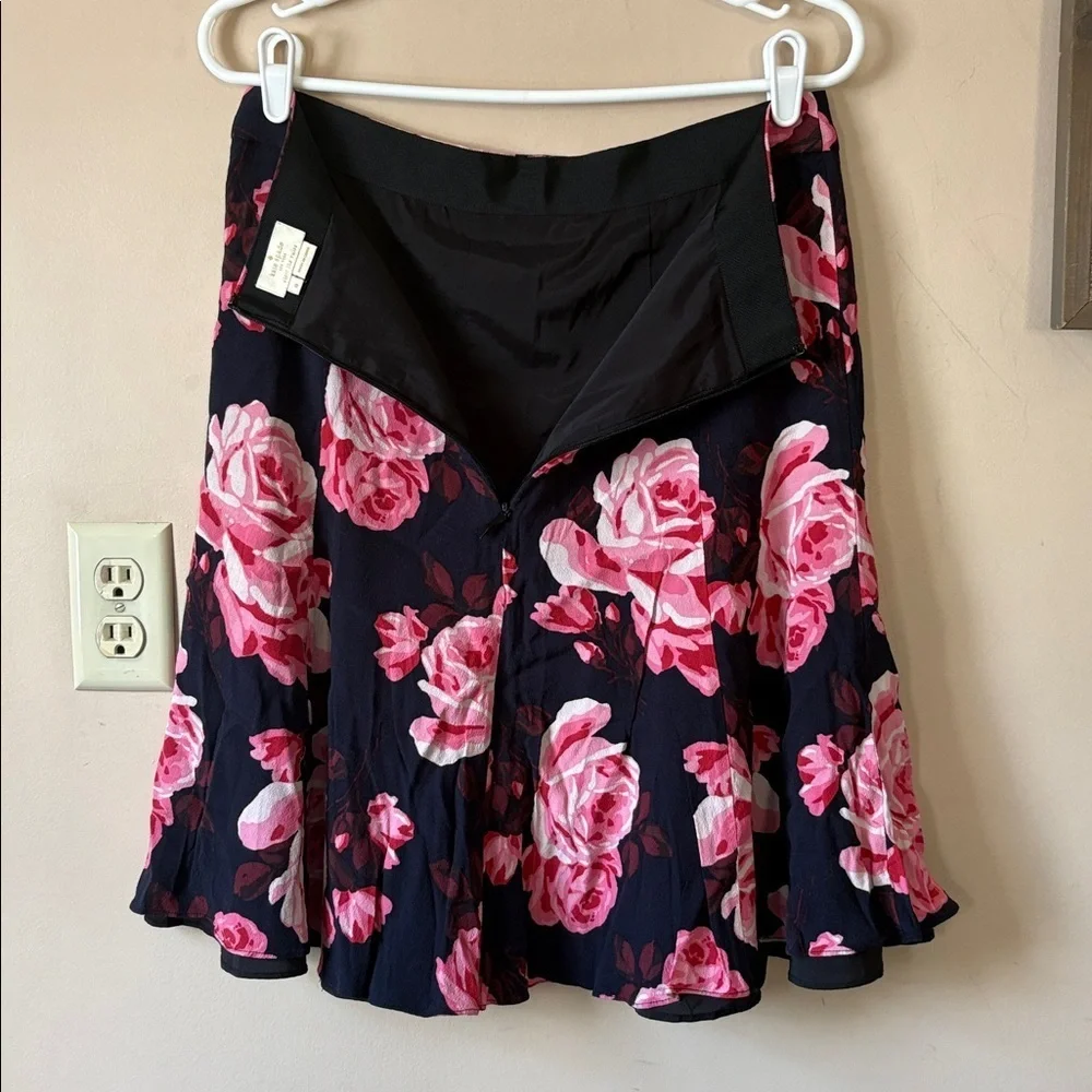 Kate Spade Black Multi Rambling Roses Rosa Silk Crepe Skirt Size 8